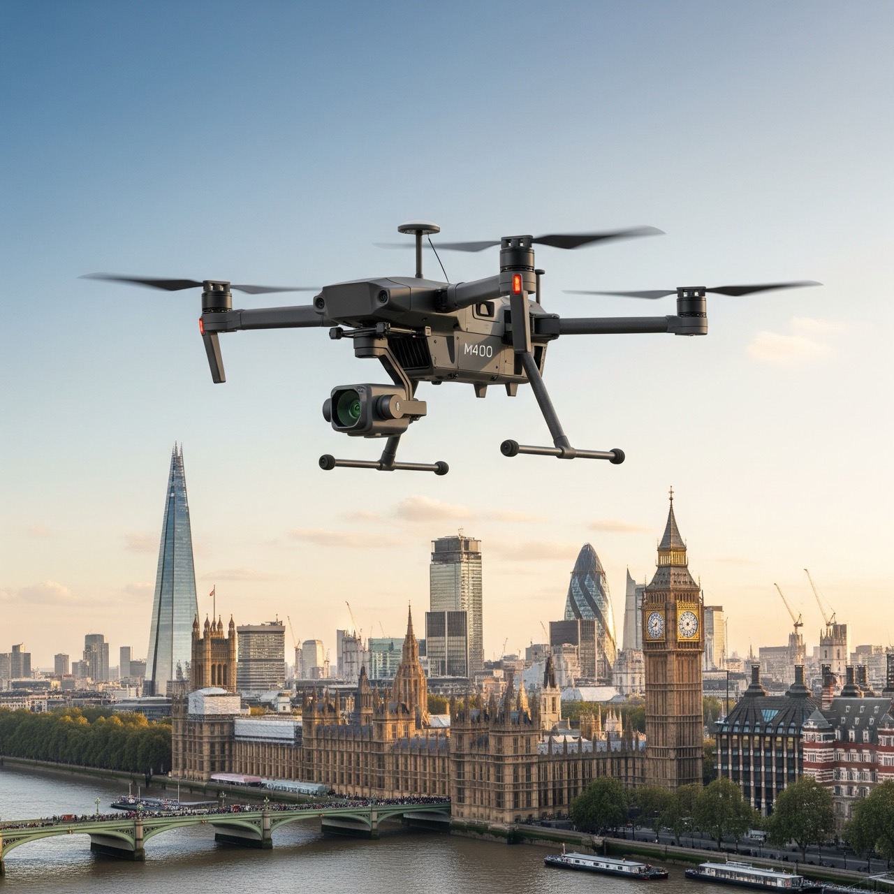 DJI Matrice m400 flying in London - a great option all types of surveying work, its adaptable and future proof with many upgrading options