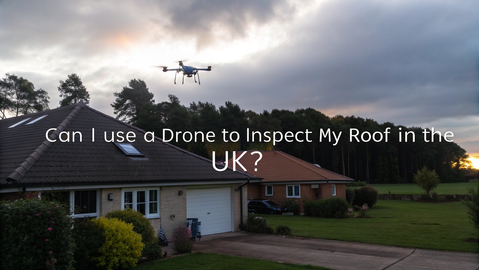 Drone carrying out a roof inspection on a UK residential property